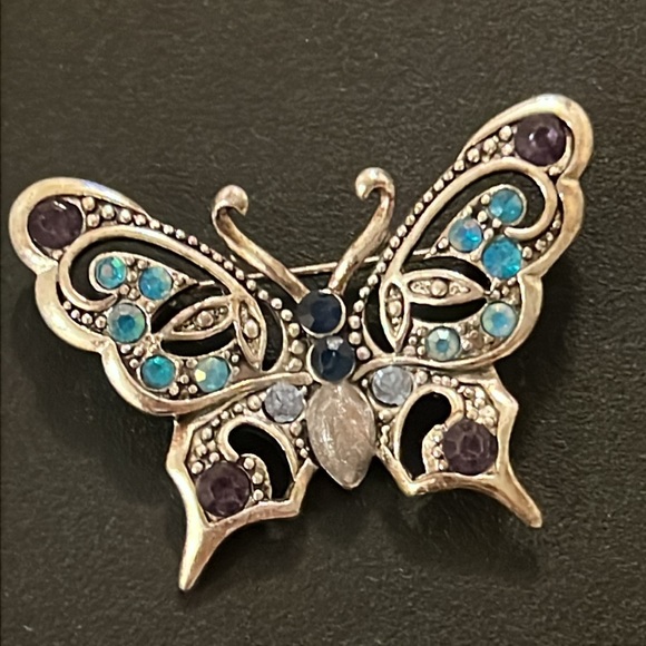 Vintage Silver Crystal Rhinestone Butterfly Brooch - Picture 3 of 5